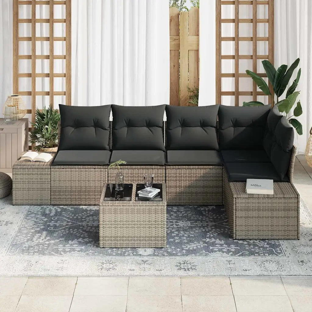 Set Divano da Giardino Grigio chiaro polyrattan