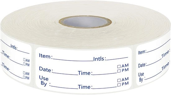 Etichette per frigorifero e congelatore, 500 pezzi, per aiuto alla memoria, acqua e olio resistenti, su rullo con perforazione, adesivo rimovibile, (in blu scuro, versione inglese, 5 x 2,5 cm)
