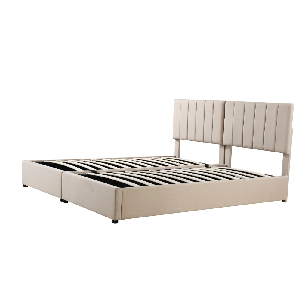 letto imbottito lino beige 180 x 200 cm
