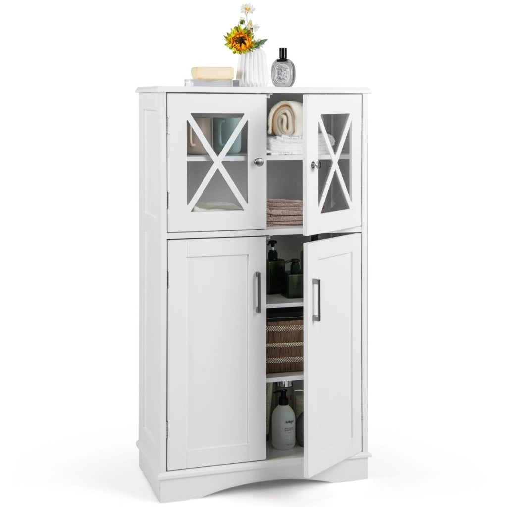 Mobiletto portaoggetti da bagno con ante e ripiani regolabili-Mobiletto da pavimento per bagno 60x30x108cm Bianco