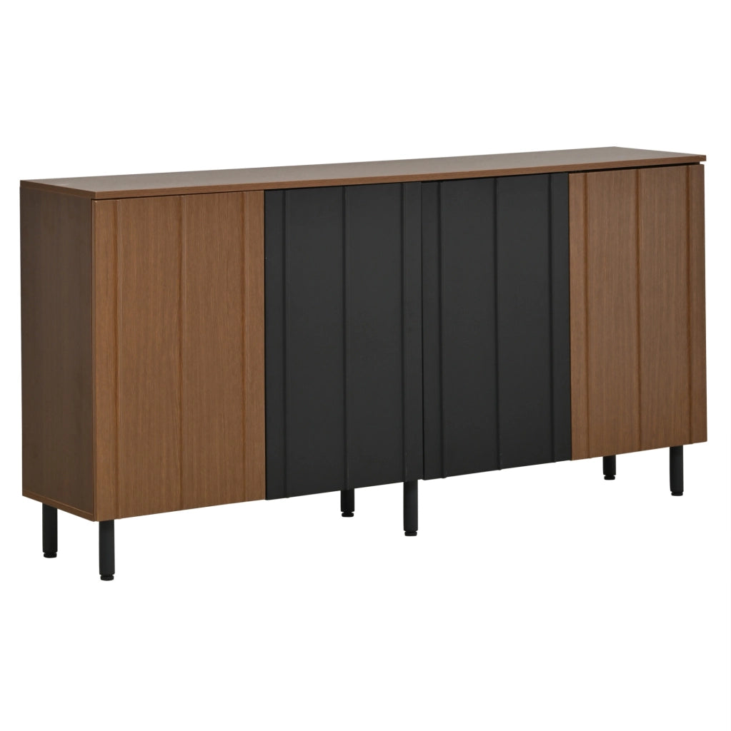Credenza ULEVR 160x35x80 cm con 4 ante e ripiani regolabili, effetto noce e nero