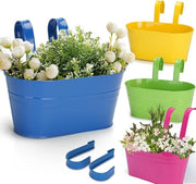 Pianta in Sospensione, Vasca di Fienile in Acciaio, Bancone di Giardino in Metallo per Pianta in Sospensione, Vasca Decorativa per Fiori - Ganci Rimovibili (4 pezzi)