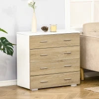 Cassettiera 4 Cassetti in Legno e Maniglie in Alluminio, 76x35x72cm, Bianco e Rovere