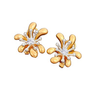 Orecchini a petalo di fiore in oro e argento con zirconi