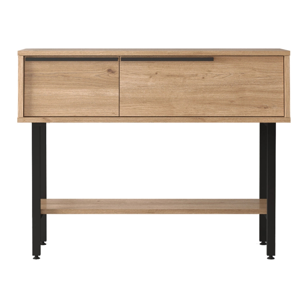 Tavolo Consolle Vesanto con Scomparti Chiusi 100 x 30 x 76 cm - Effetto Rovere / Nero [en.casa]