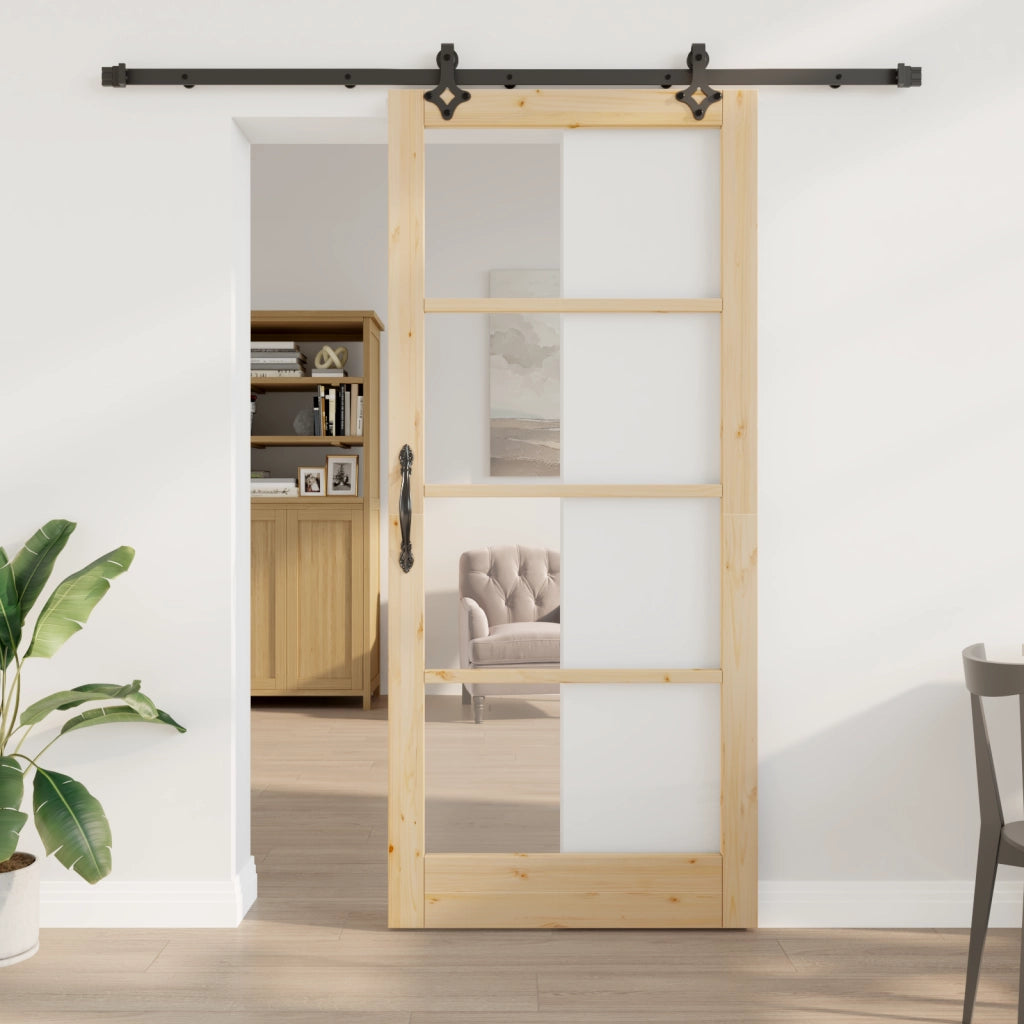 Set di porta scorrevole  con accessori 'ORKDAL'in legno massello e vetro