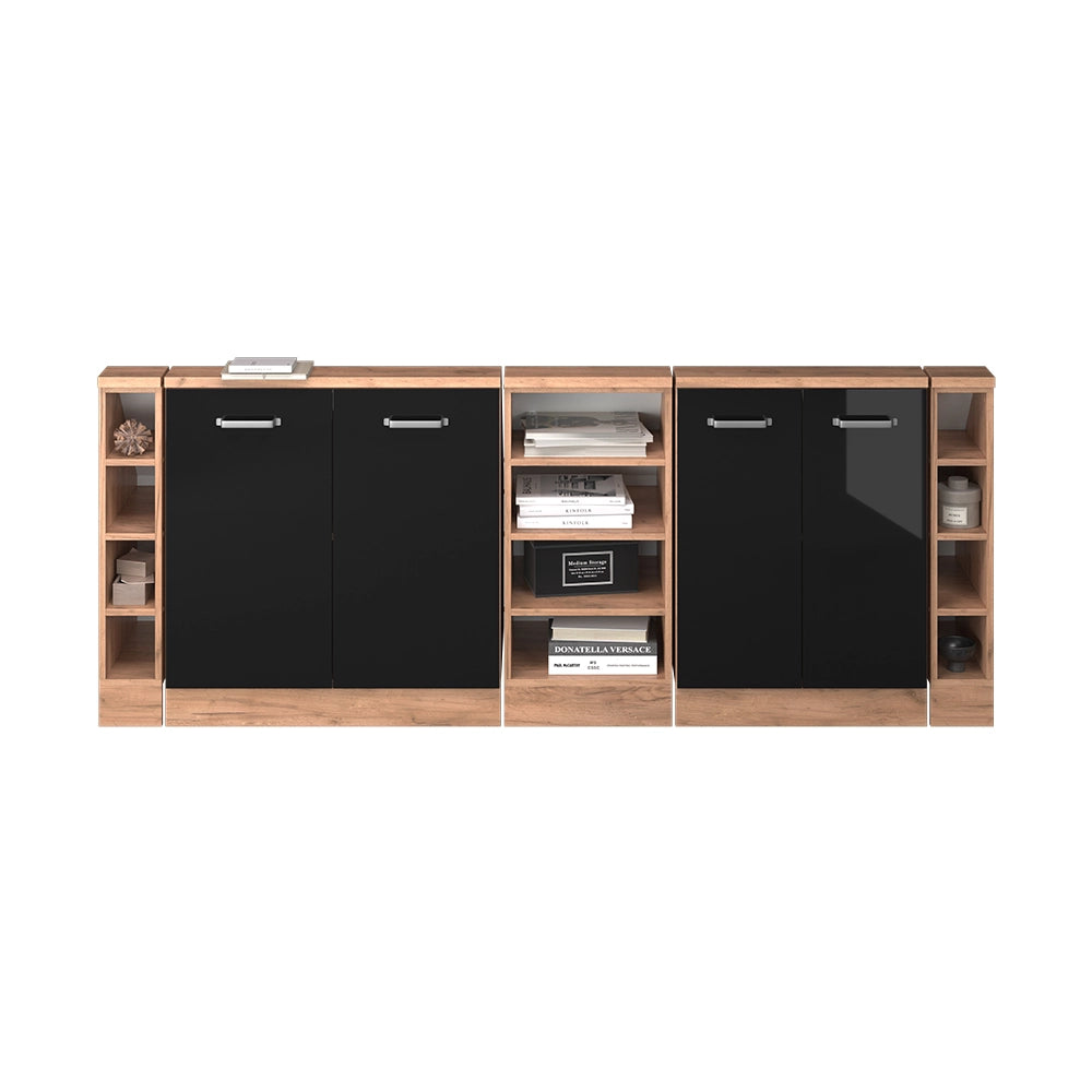 Set di mobili sottotetto Rion Nero lucido/Rovere dorato Set di 5 Vicco