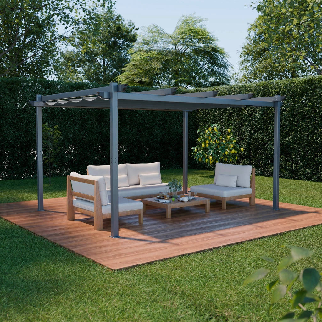 Pergola 3x4m in alluminio telo scorrevole, grigio