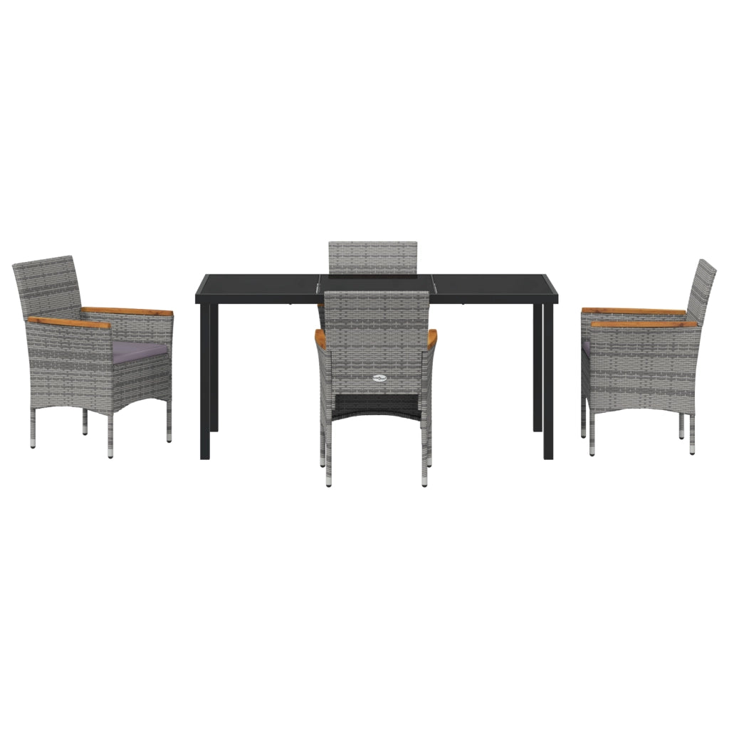 Set da Pranzo da Giardino 5 Pezzi Grigio in Rattan Poliestere
