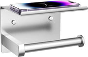 Dispensatore per bagno multifunzionale in acciaio inossidabile con mensola per telefono, fissaggio alla parete con adesivo o viti, finitura nichelata.