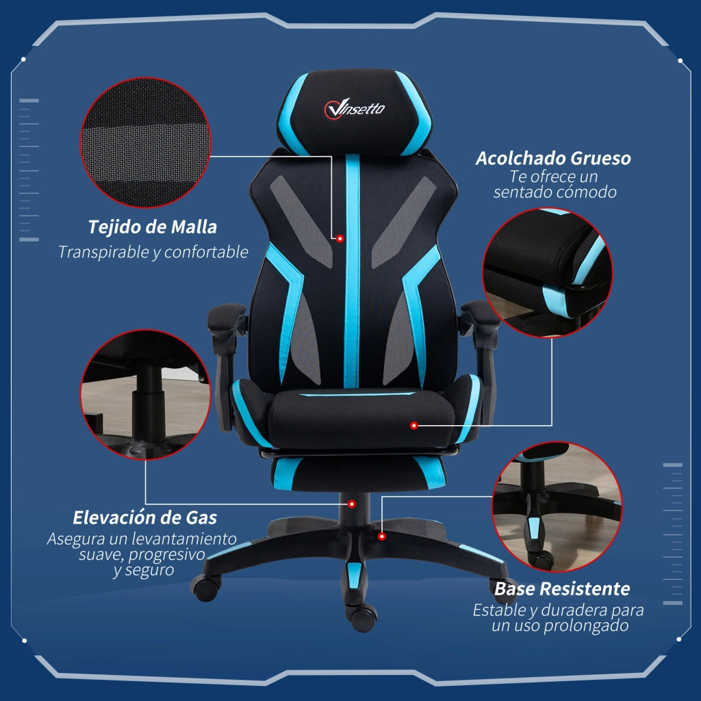 Sedia da Gaming con Poggiapiedi Retrattile ¨C zephmum ¨C Nero e Blu, 65x65x119-129 cm