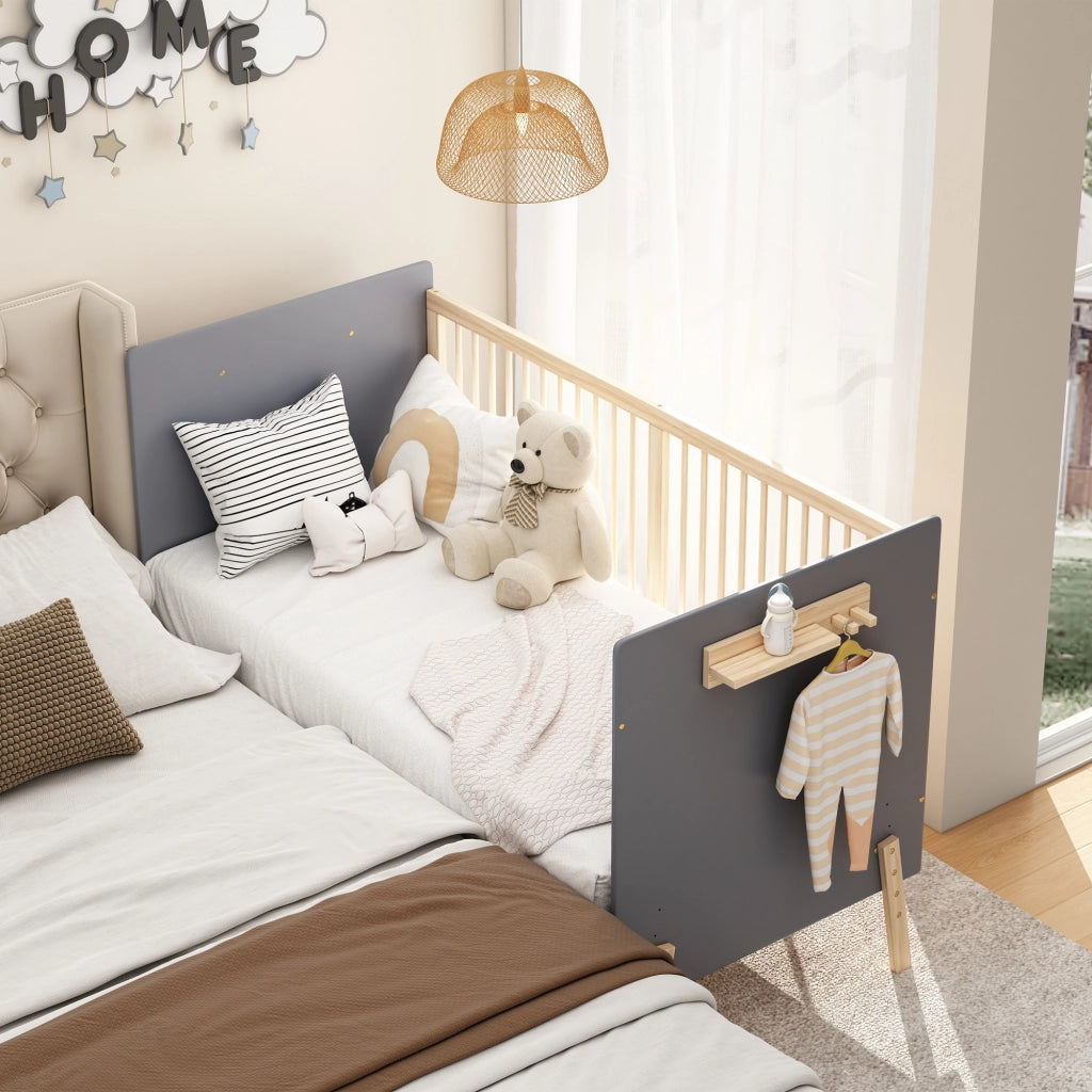Lettino in legno massello 140x70x86 3 altezze blu-grigio usabile come divano senza materasso