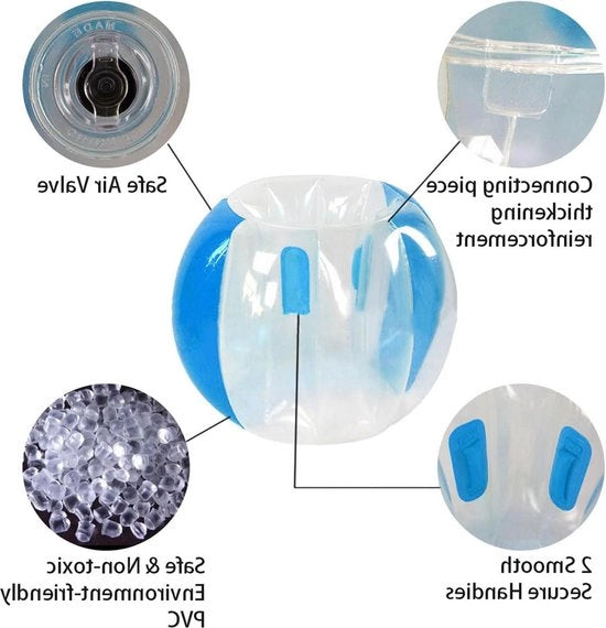 Bumpbal opblaasbar per coppia - pallone di gomma elastico per bambini - pallone da battito per bambini - dimensioni corpo 90 x 80 cm - blu - PVC - per bambini di età inferiore ai 3 anni.