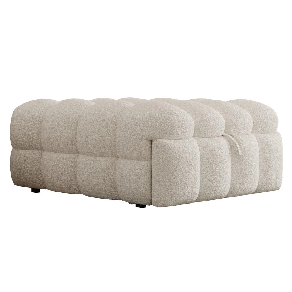 Letto Singolo Imbottito con Pouf ¨C MINIMAL ¨C Tessuto Teddy Beige