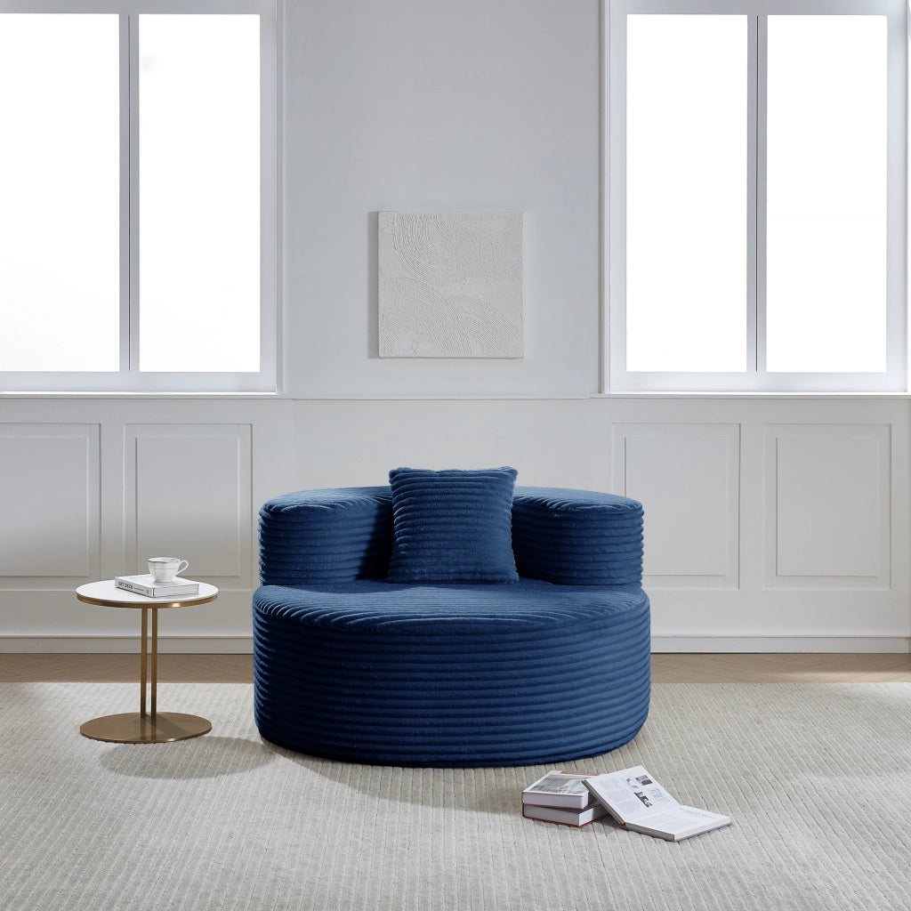 Poltrona pouf con cuscino e imbottitura in schiuma in tessuto a coste blu 112×105×59 cm