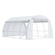 Serra da Giardino a Tunnel 12 m² con Porta, Pareti Laterali Avvolgibili, 8 Finestre, in Acciaio e PE, 4 x 3 x 2 m, Bianco