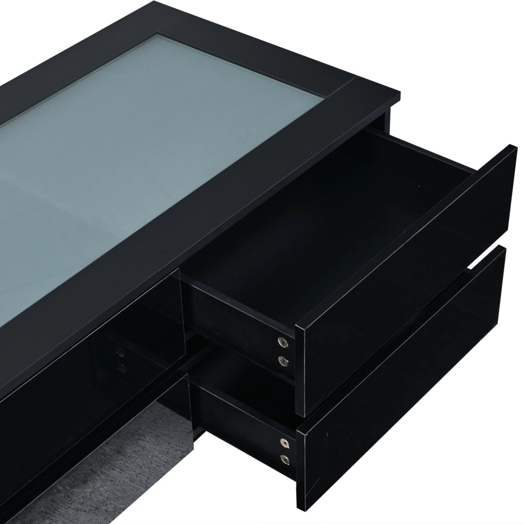 Tavolino da salotto nero 100x50x40 cm con 4 cassetti e LED