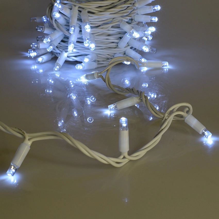 CATENA LUMINOSA PROFESSIONALE 100 MAXI-LED F8 CAVO BIANCO LUCE BIANCA INTERMITTENTE - PERFETTA PER DECORAZIONI INTERNE ED ESTERNE