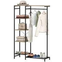 Supporto da Ingresso, Asta per Abiti, Scaffale Scarpe Spazio Archiviazione Rovere