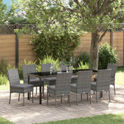 Set da Pranzo da Giardino 9 Pezzi Grigio Polyrattan