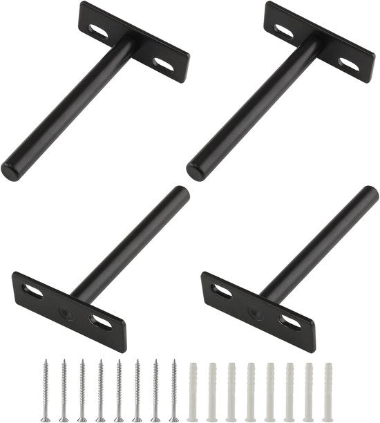 4 pezzi di supporto muro pesante - Sostegno invisibile per tavole galleggianti (10 cm, Nero)