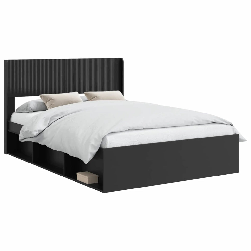 Struttura del letto con stoccaggio e testata-Giroletto con contenitore Nero 160 x 200 cm
