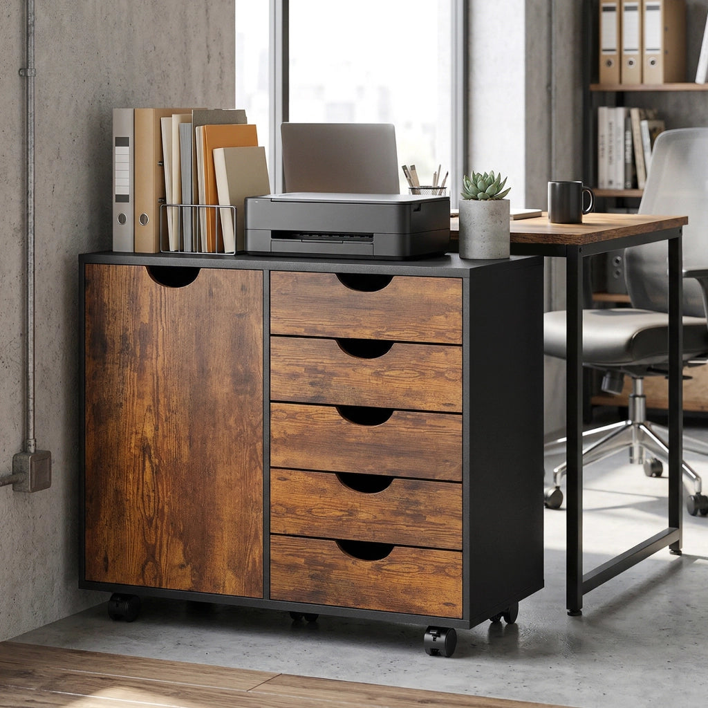 Scrivania con cassetti e ripiani ¨C zephmum ¨C marrone 78x40x66,5 cm