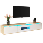 Mobile TV con Ante Scanalate e LED 16 Colori; Bianco Lucido e Effetto Legno; 180¡Á35¡Á30 cm; in Pannello Truciolare