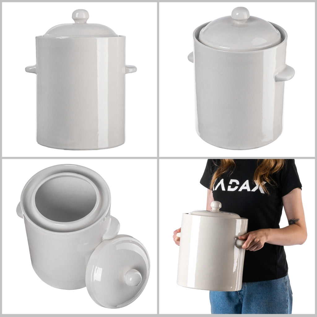 Vaso KADAX a forma di barile per sottaceti con collarino, 5 litri, in gres per cavoli e cetrioli.