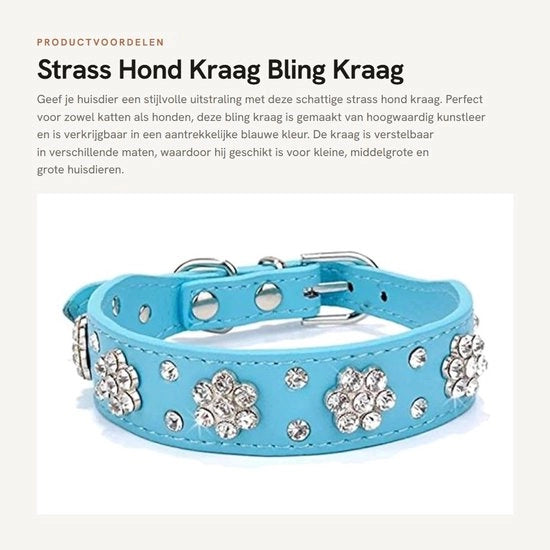 Collare per Cani Bling - Dimensioni Adattabili - Materiale in Pelle - Strass di Cristallo - Adatto per Cani Piccoli/Medie Grandezza/Grandi - 100% Nuovo - Collare