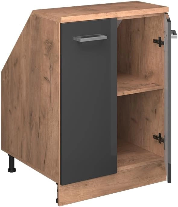 Mobile sottotetto Rion, Antracite lucido, 60 x 81.6 cm con 2 porte, carcassa 60 cm profondità, adatto per il salvaspazio sotto tetti spioventi