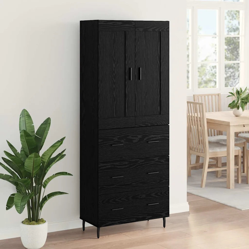 Credenza con cassetto 2 pcs Rovere Nero Legno multistrato