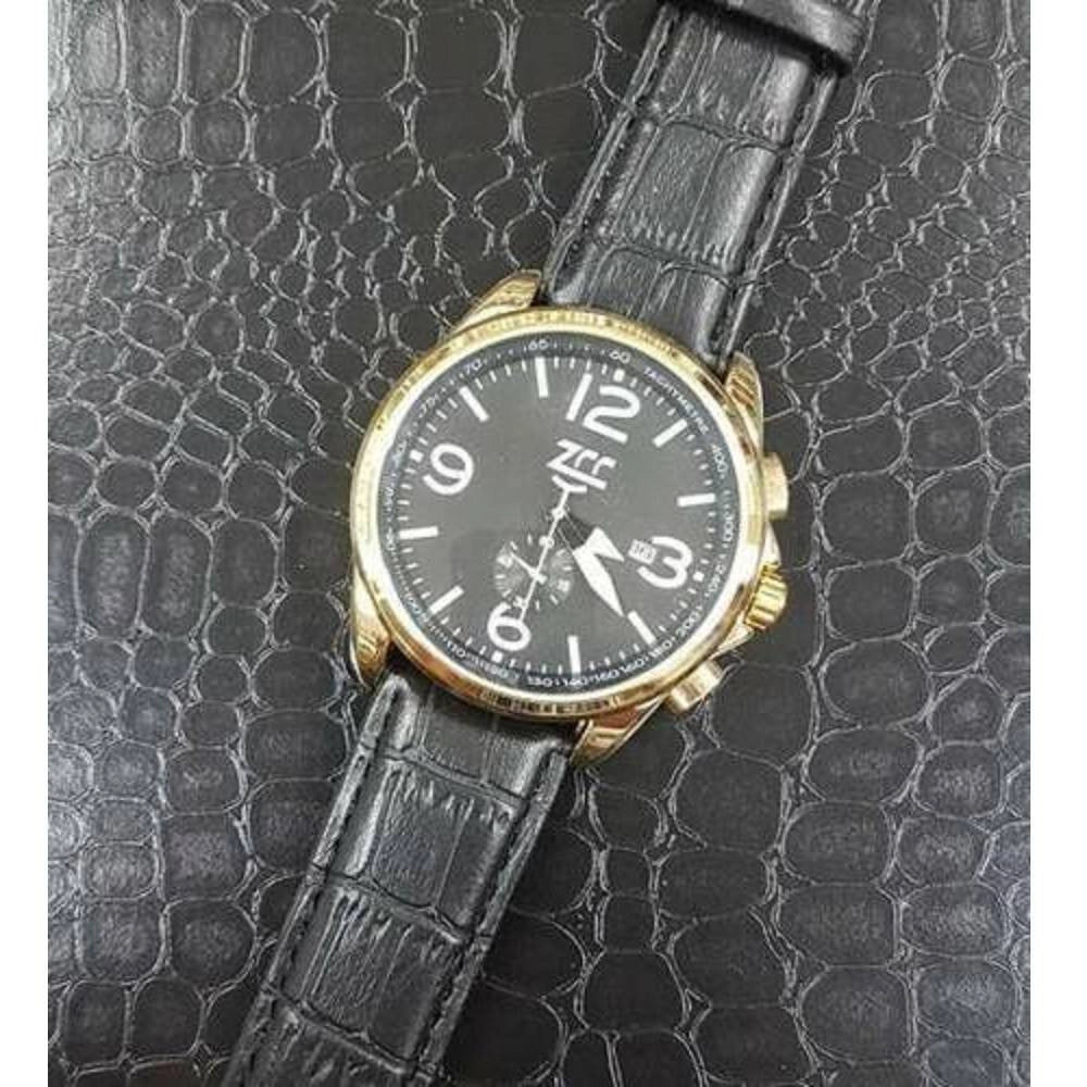 Trade Shop - Orologio Da Polso Zcc Z001 Uomo Dorato Automatico Data Cinturino Pelle Nero Nero -