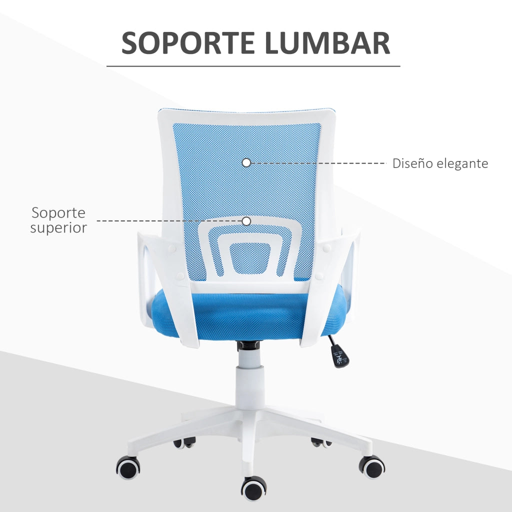 Sedia da ufficio girevole con schienale in rete, braccioli e altezza regolabile ¨C zephmum ¨C blu chiaro, carico 120 kg