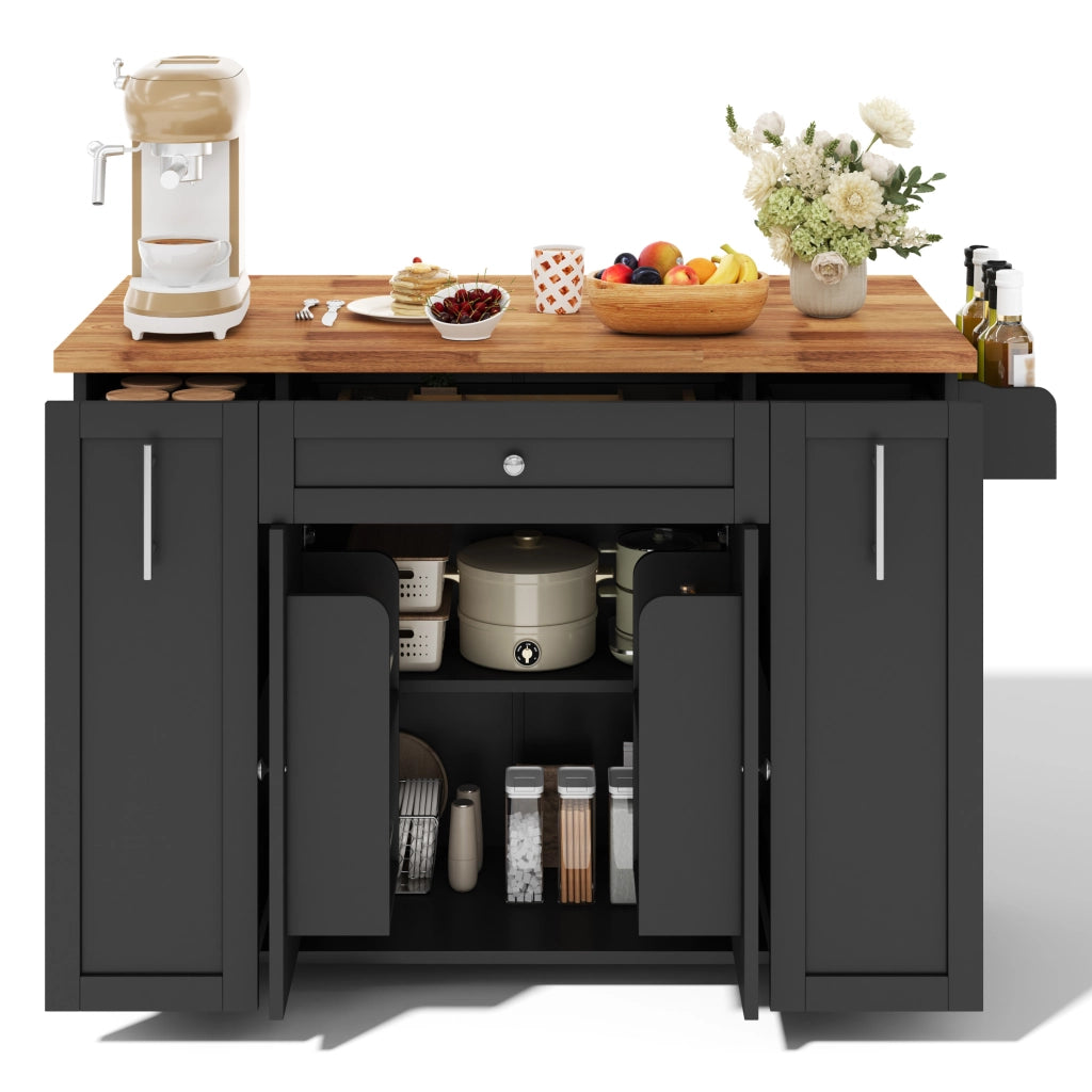 Isola cucina mobile con piano pieghevole e cassetti