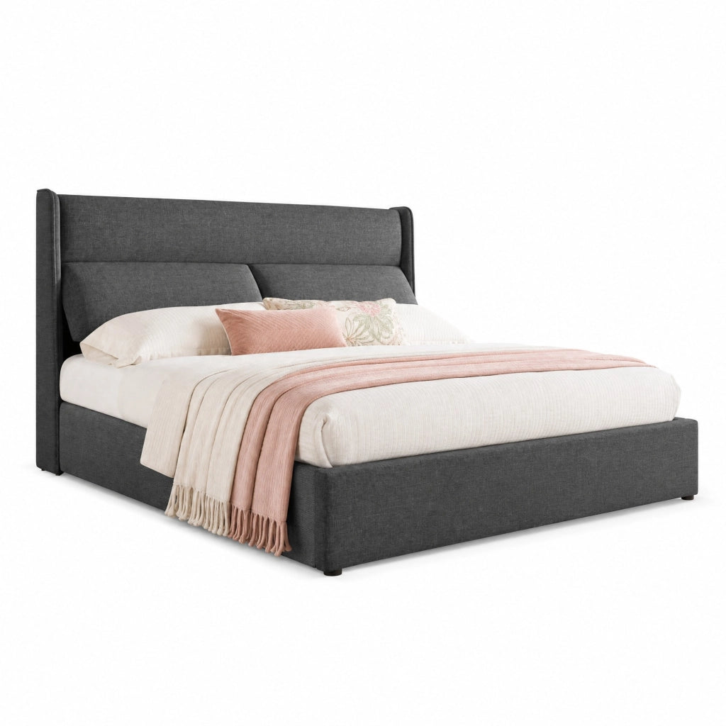 Letto imbottito matrimoniale 140x200 cm con testiera regolabile, contenitore idraulico, grigio