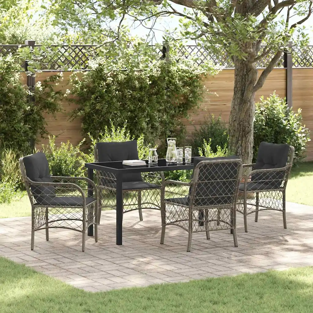 Set da Pranzo per Giardino con cuscino 5 pcs Grigio polyrattan 3380220