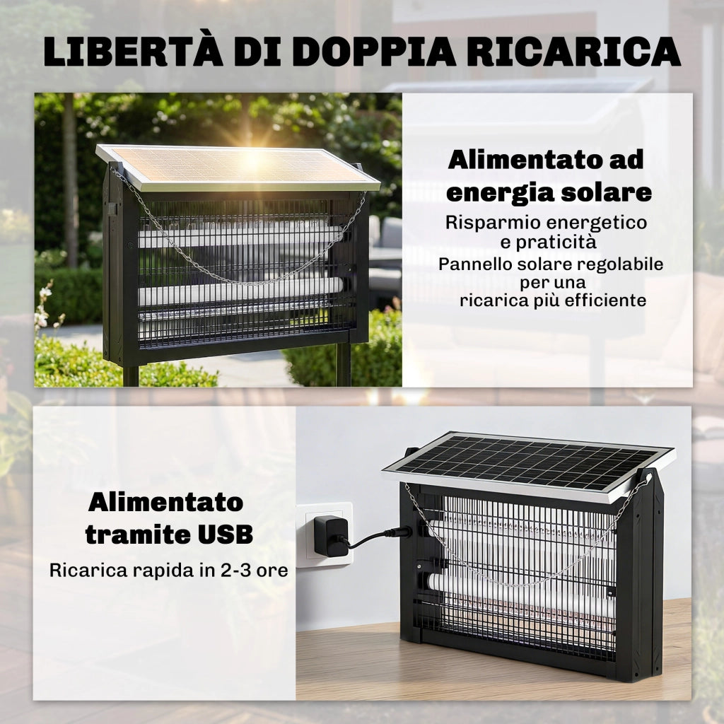 Lampada Antizanzare da Esterno a Energia Solare con Rete di Protezione, 45x18x90 cm, Nero