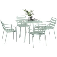 Salon de jardin insieme da pranzo da giardino 5 pezzi con 1 tavolo e 4 sedie impilabili in acciaio verde