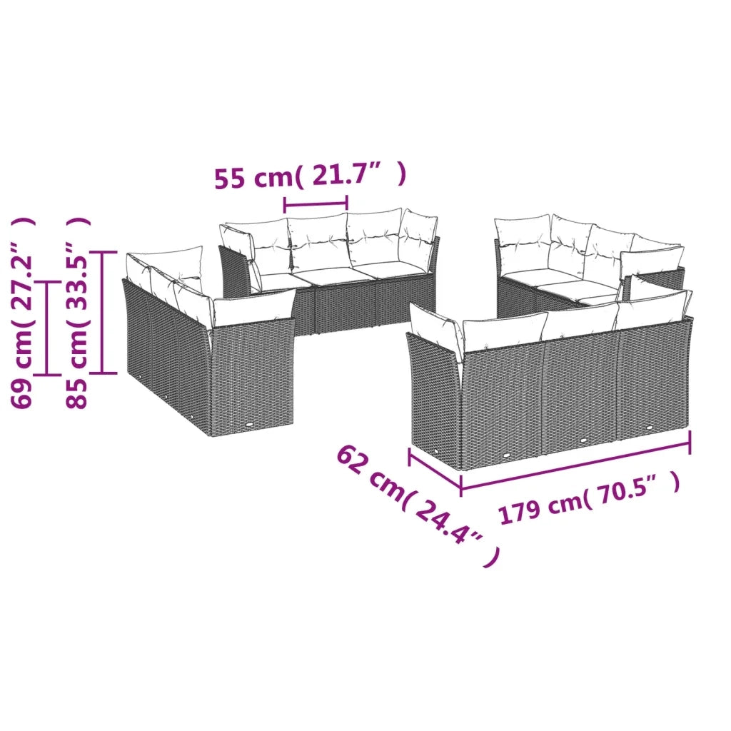 Set Divani da Giardino 12 pz con Cuscini Beige in Polyrattan 3249167
