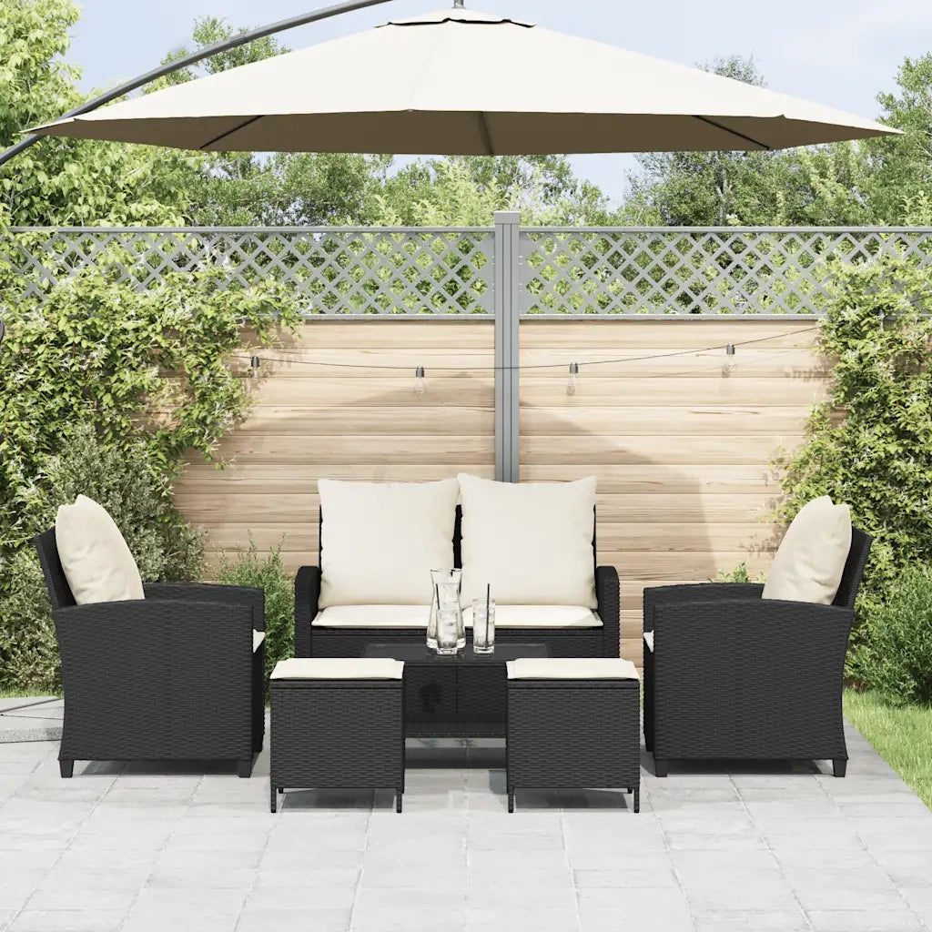 Set Divano da Giardino 6 pz con Cuscini Nero in Polyrattan