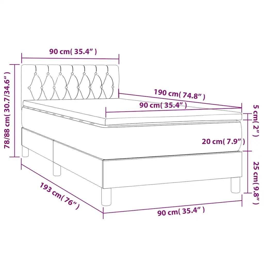 Letto a Molle con Materasso e LED-Struttura Letto con Materasso Nero 90x190 cm in Velluto 188236