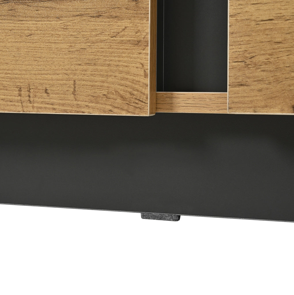Credenza 4 cassetti 2 ante nera e legno naturale con apertura a pressione per casa ordinata