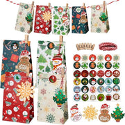 Set di cartoncini di Natale - 24 pezzi - sacchi di festa - sacchi di regalo - haring di legno - etichette di Natale - adesivi - corda - set di sacchetti per attività - feste di vacanza