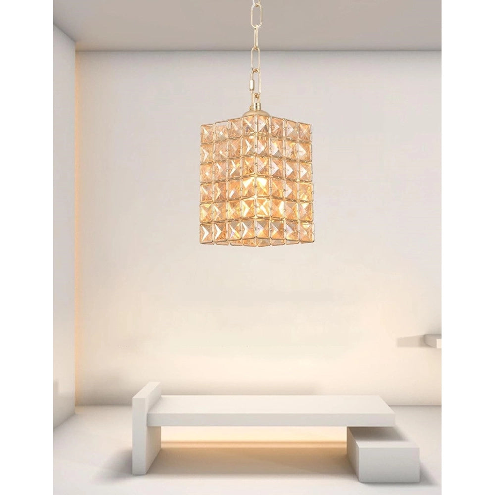 Trade Shop - Lampadario Sospeso Rettangolare Cristalli Lampada Luce Attacco E27 Oro 32316 -