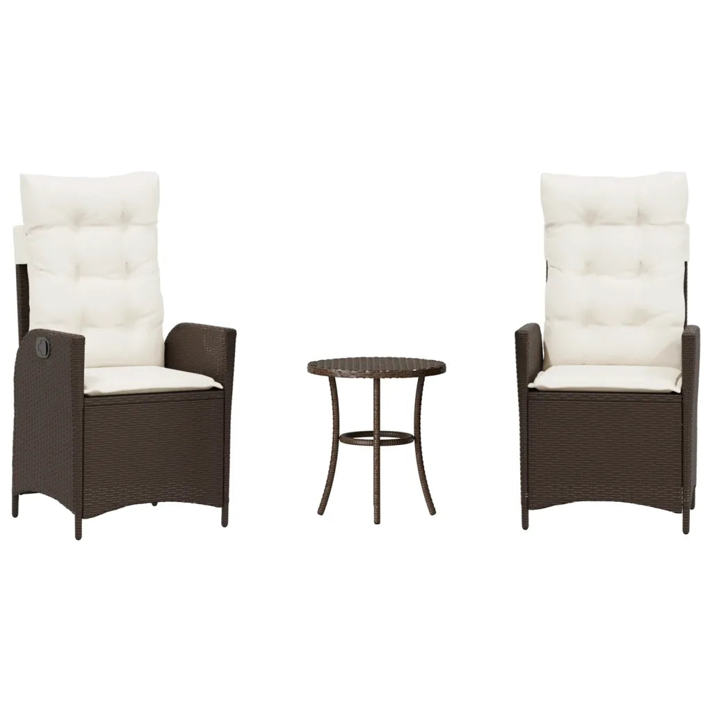 Set Bistrò 3 pz con Cuscini Marrone in Polyrattan