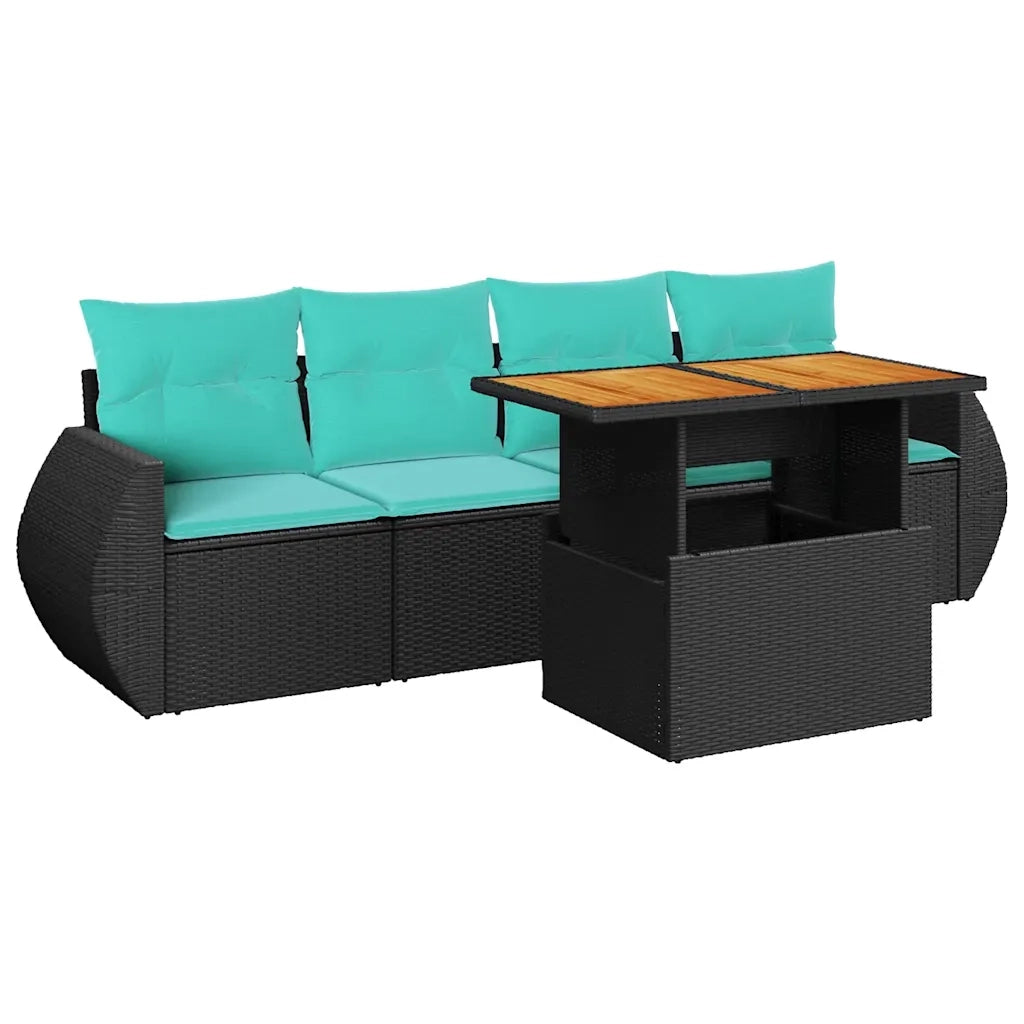 Set Divani da Giardino 5 pz con Cuscini in Polyrattan Nero 3327207