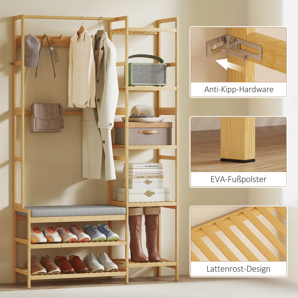 Appendiabiti con scarpiera, panca e gancio per cappotti ¨C zephmum ¨C legno naturale