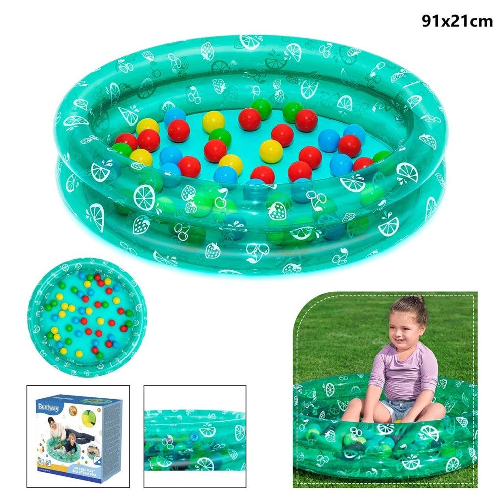 Trade Shop - Piscina Gonfiabile 2 Anelli Motivo Frutta Con Palline Da Gioco Per Bambini ø91x20cm 51141 -