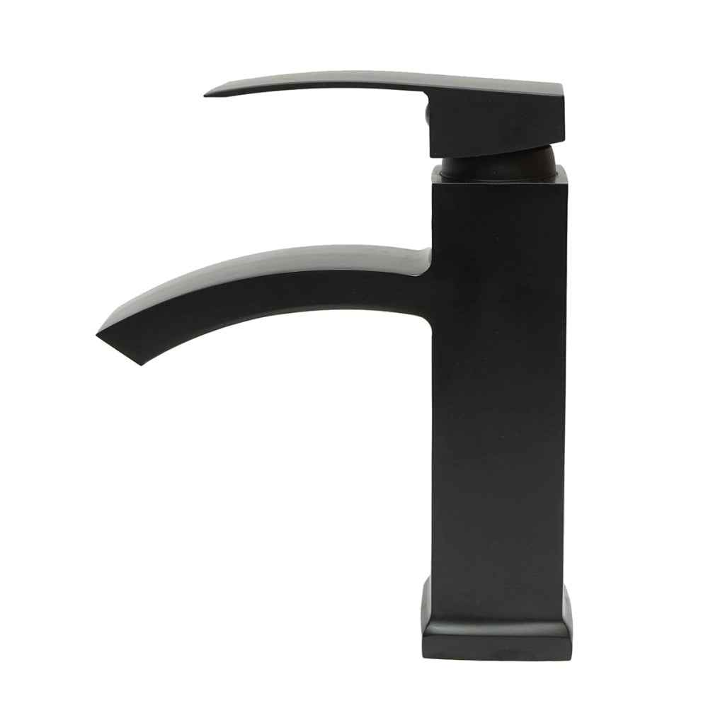 Miscelatore lavabo a cascata, monocomando, finitura nero opaco, lega di zinco, accessori inclusi
